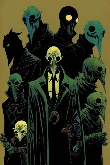 00366-604004915-_lora_Mike Mignola Style_1_Mike Mignola Style - The eldritch lords of masks, in the style of francesco francavilla and frank mil.png
